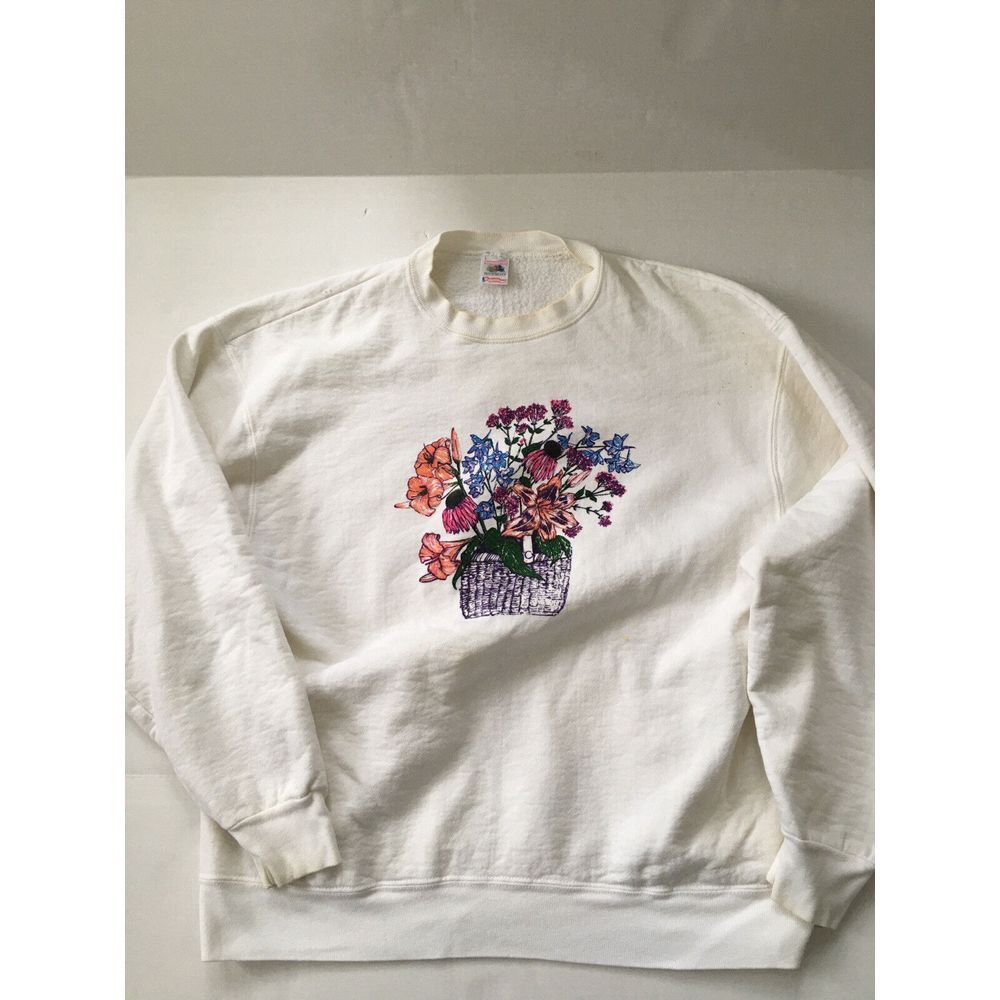 Womens Vtg Fruit Of The Loom USA Sweatshirt Size Large Flowers Floral- Read!!!